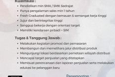 Lowongan Kerja Sebagai Sales Exsecutive Penempatan Muko-muko Sampai Semidang Alas Maras